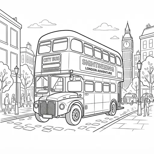 Bus Coloring Page for Adults — driving through London streets
