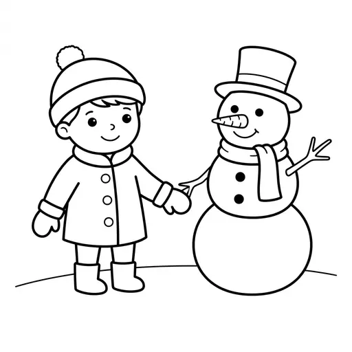 Easy Snowman Coloring Page — Holding Hands with a Child