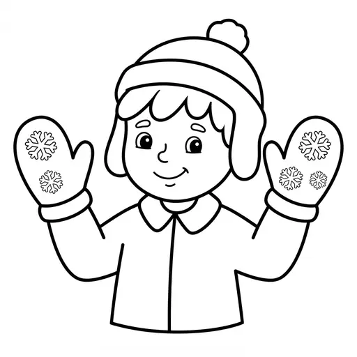 Mitten Coloring Page — Child Holding Up Mittens