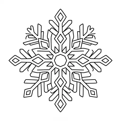 Snowflake Coloring Page for Adults — Large Snowflake with Branching Arms