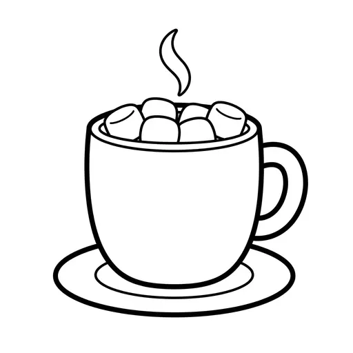 Easy Hot Chocolate Coloring Page — Cup with Marshmallows and Steam