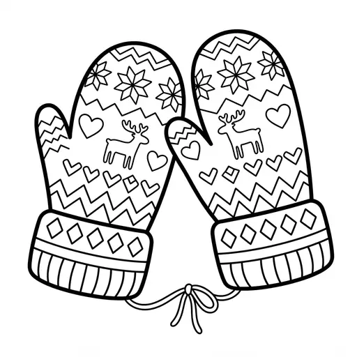 Mitten Coloring Page for Adults — Knitted With Nordic Patterns and Reindeer