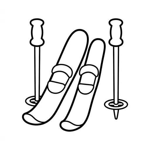 Easy Skiing Coloring Page — A Pair Of Skis And Poles