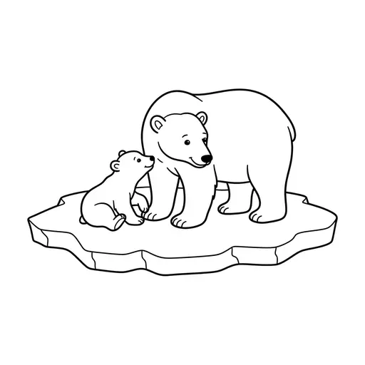Polar Bear Coloring Page — Mother and Cub on Ice Floe