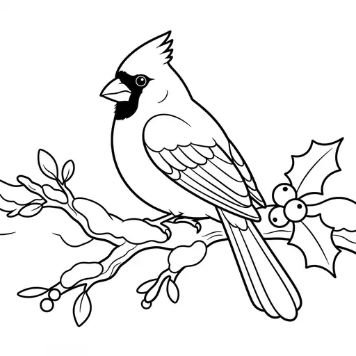 Winter Animal Coloring Page — Cardinal on a Snowy Branch