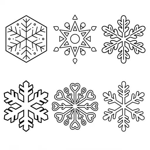 Snowflake Coloring Page — Six Different Snowflakes in a Grid