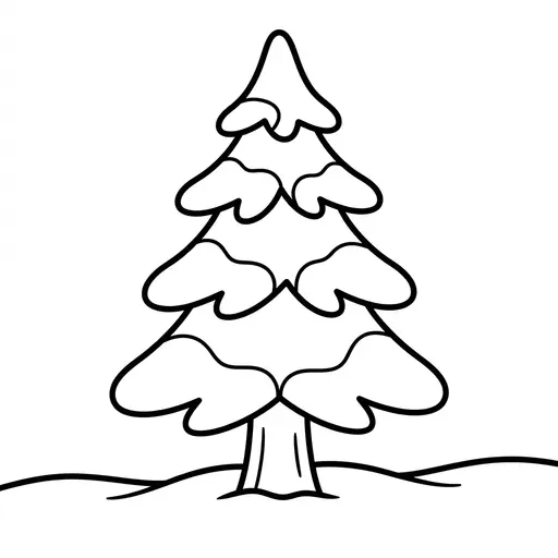 Easy Winter Scene Coloring Page — Snow-Covered Pine Tree