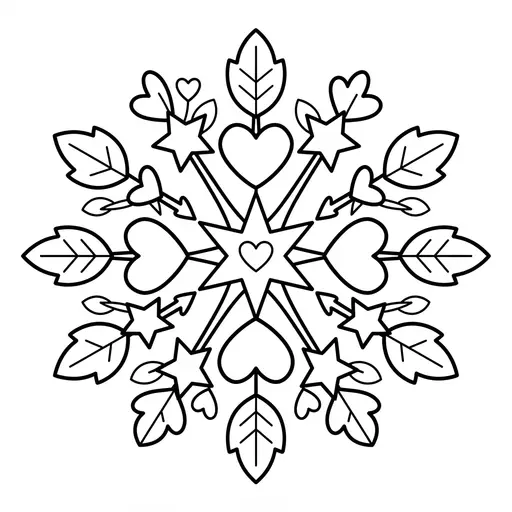 Snowflake Coloring Page for Adults — Made of Hearts and Stars